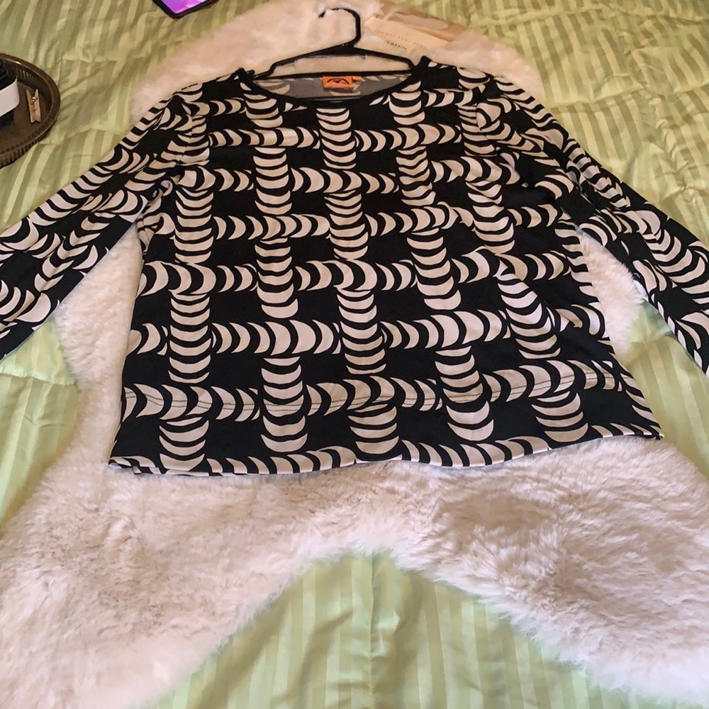 Tory Burch Black and White Long Sleeve Top